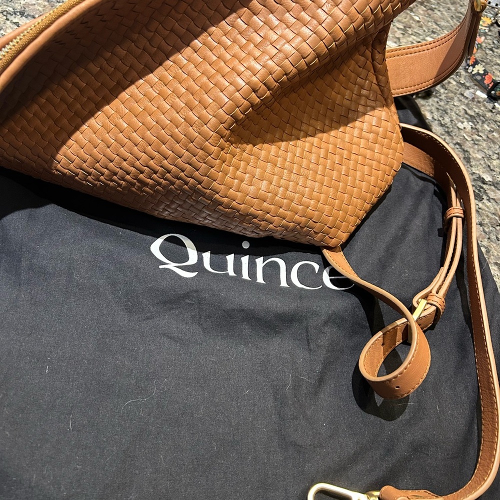 Quince Cognac Woven Leather Purse
